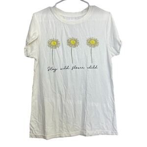 Project Karma Stay Wild Flower Child White Short Sleeves Graphic T-Shirt M NWOT‎